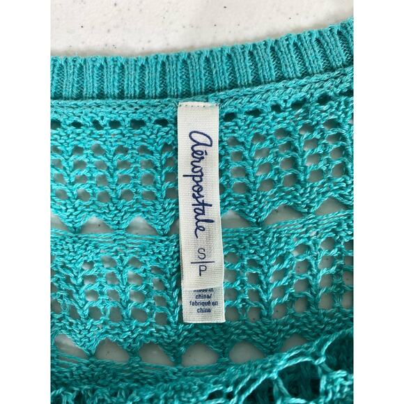 Aeropostale Womens Tunic Sweater Size Small (XXS) Teal Blue Open Knit Hi Low Hem - Picture 3 of 8